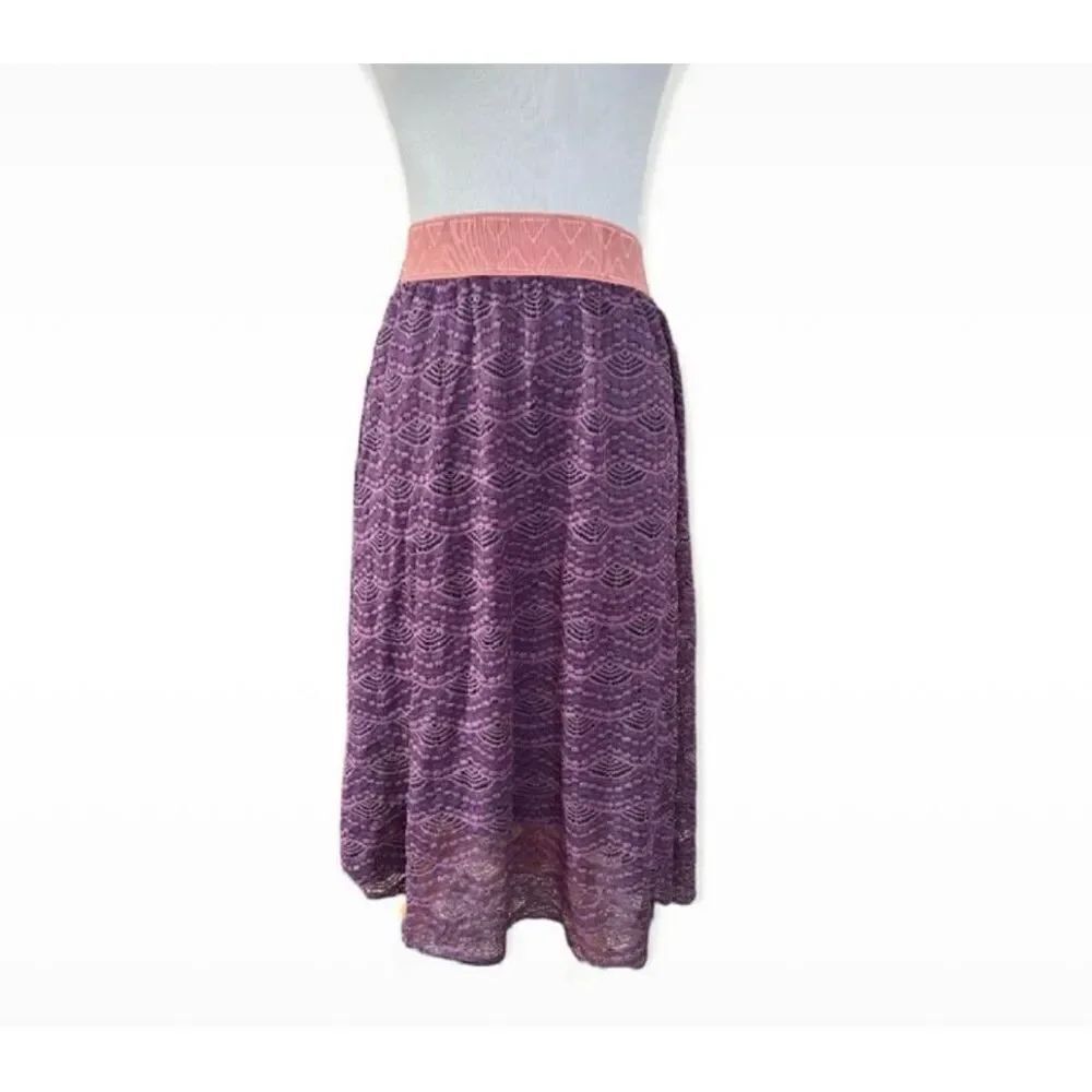 Womens Lularoe Lace Lola Purple & Pink Sweetheart Skirt - Sz M
